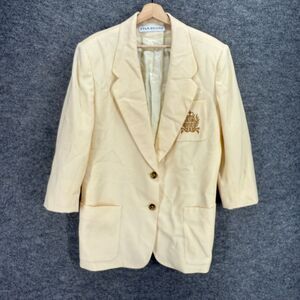 Evan Picone Blazer Women 12 Beige Button Up Collared 3/4 Sleeve Pockets Wool